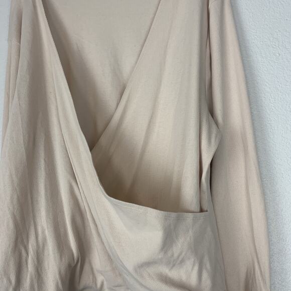 1. STATE Shirt Womens 3X Surplice Ribbed Cream Balletcore Faux Wrap Sleeve Ties - Picture 2 of 9